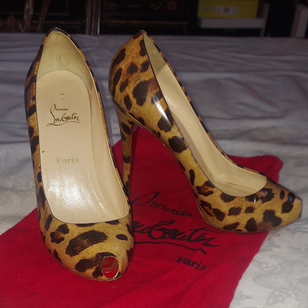 Christian Louboutin Leopard Print Peep Toe Heels